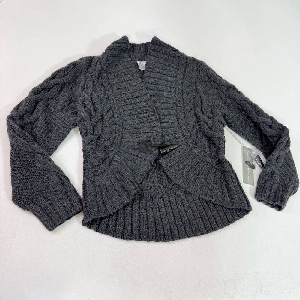 WORTH Sweater Cardigan Womens Medium Gray Wool Cashmere Blend Cable Knit